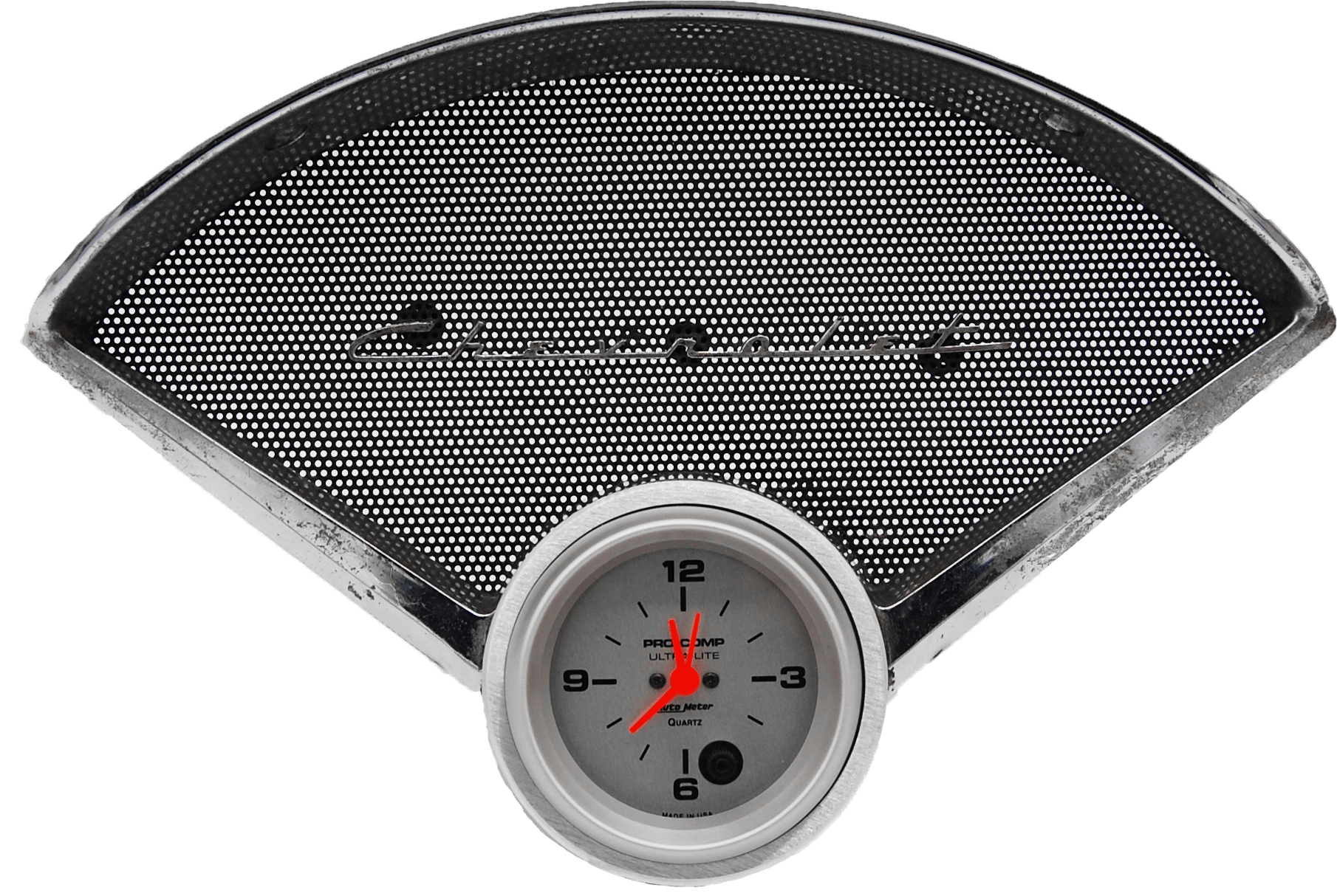 55 56 Chevy Car Aluminum Clock Insert w/ 2 5/8" Auto Meter Ultra-Lite Quartz Clock