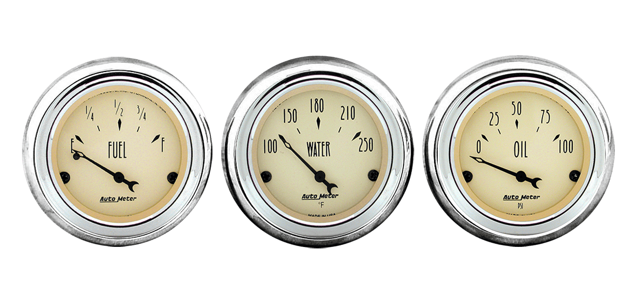 1961-62 Chevy Impala Aluminum Adapter Rings w/ Auto Meter Antique Beige Gauges
