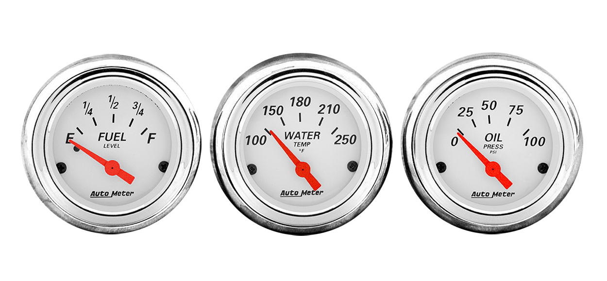 1961-62 Chevy Impala Aluminum Adapter Rings w/ Auto Meter Arctic White Gauges