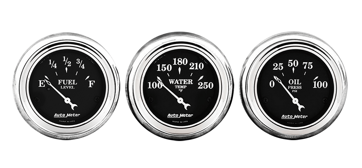 1961-62 Chevy Impala Aluminum Adapter Rings w/ Auto Meter Old Tyme Black Gauges