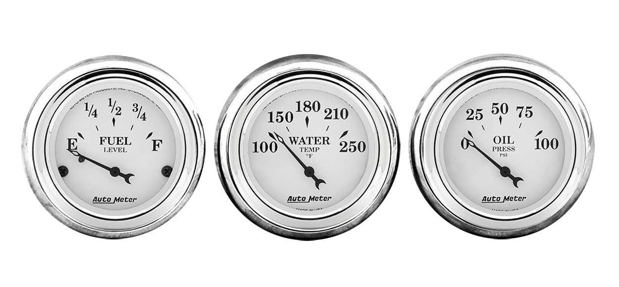 1961-62 Chevy Impala Aluminum Adapter Rings w/ Auto Meter Old Tyme White Gauges