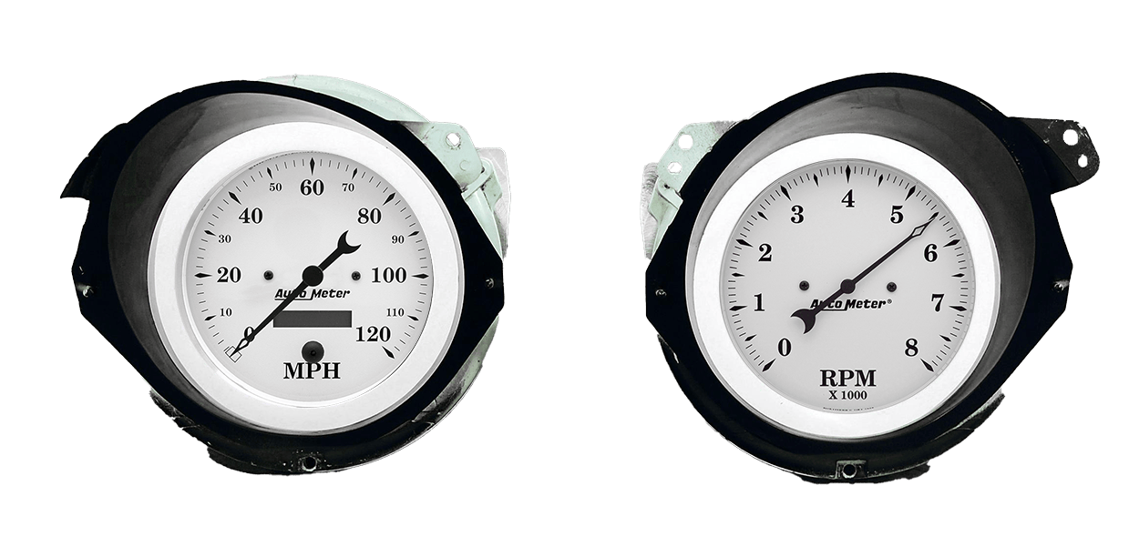 1968-1977 Chevy Corvette Adapter Rings w/ Auto Meter Old Tyme White Gauges