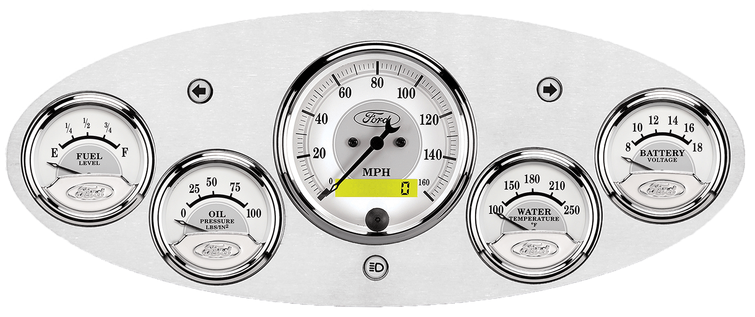 1932 Ford Car Aluminum Gauge Panel w/ Auto Meter Ford Masterpiece Silver Gauges