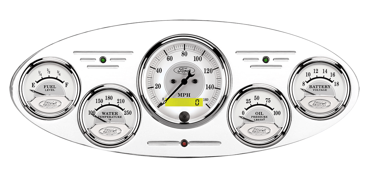 1932 Ford Car Aluminum Gauge Panel w/ Auto Meter Ford Masterpiece Silver Gauges