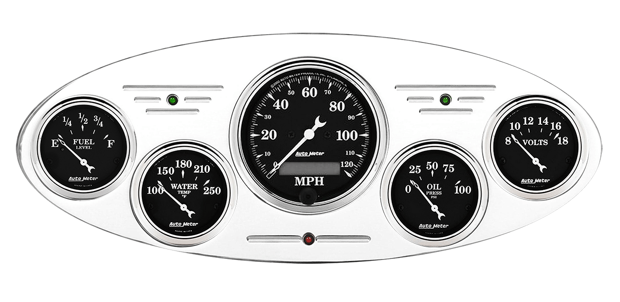 1932 Ford Car Billet Aluminum Gauge Panel w/ Auto Meter Street Rod series gauges