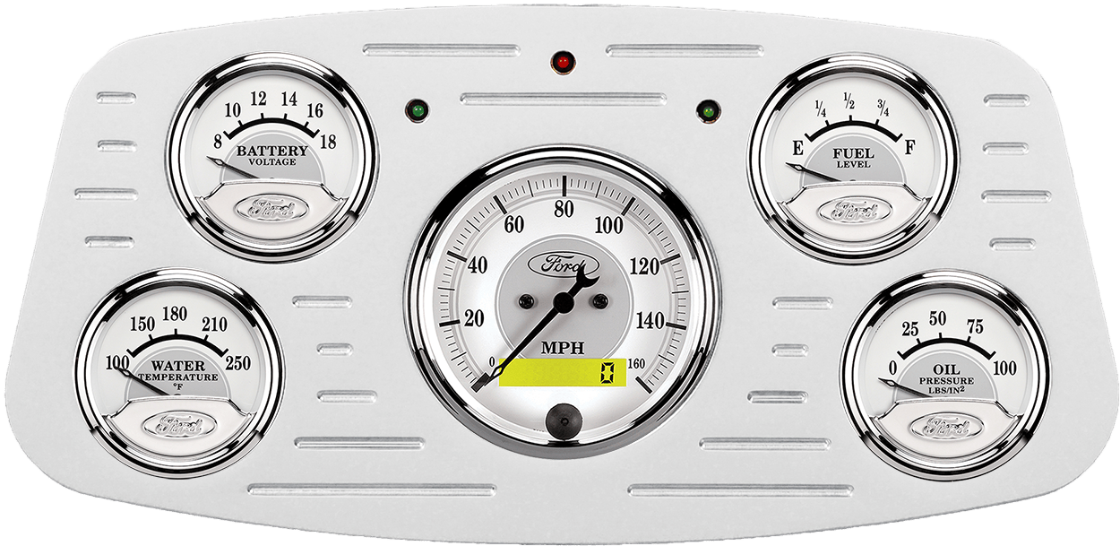 1933-1934 Ford Car Billet Aluminum Gauge Panel w/ Auto Meter Ford Masterpiece Silver Gauges