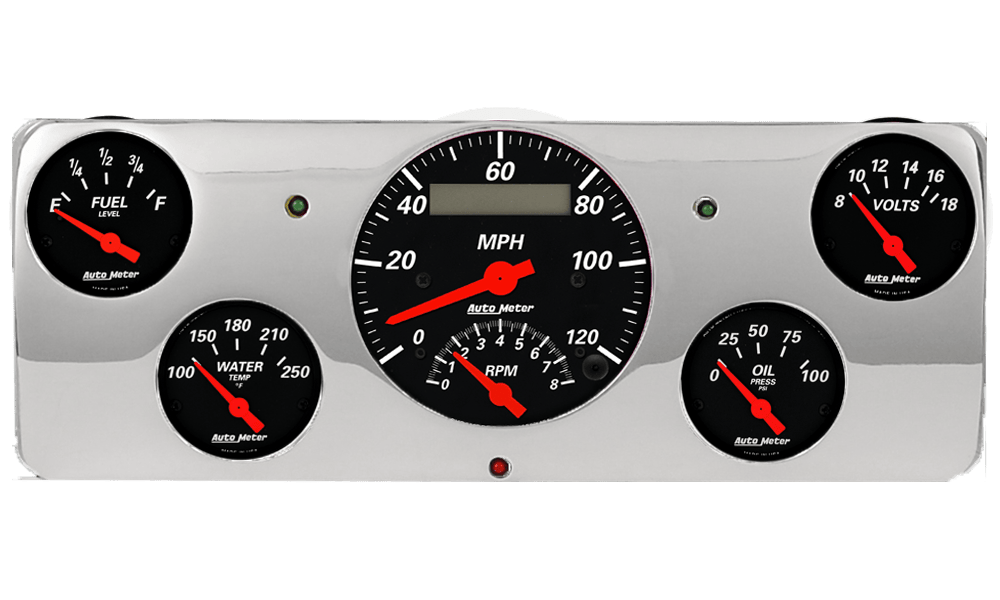 1940 Ford Deluxe Aluminum Gauge Panel w/ Auto Meter Designer Black Gauges