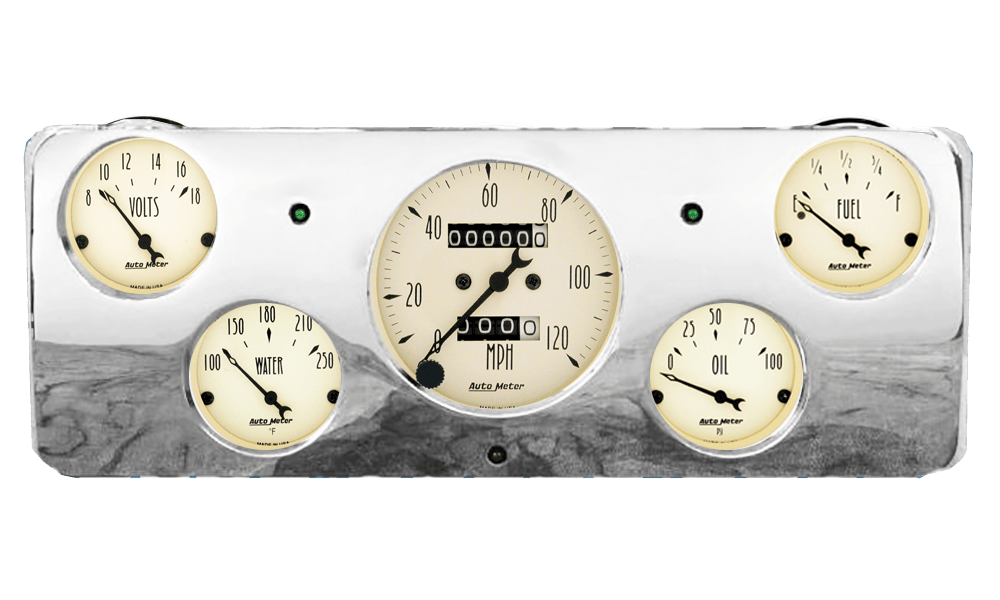 1940 Ford Deluxe Aluminum Gauge Panel w/ Auto Meter Street Rod series gauges