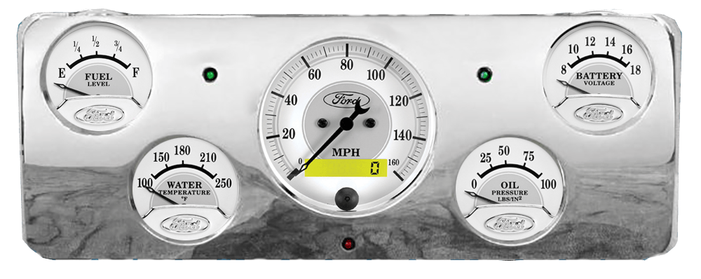 1940 Ford Deluxe Aluminum Gauge Panel w/ Auto Meter Ford Masterpiece Silver Gauges