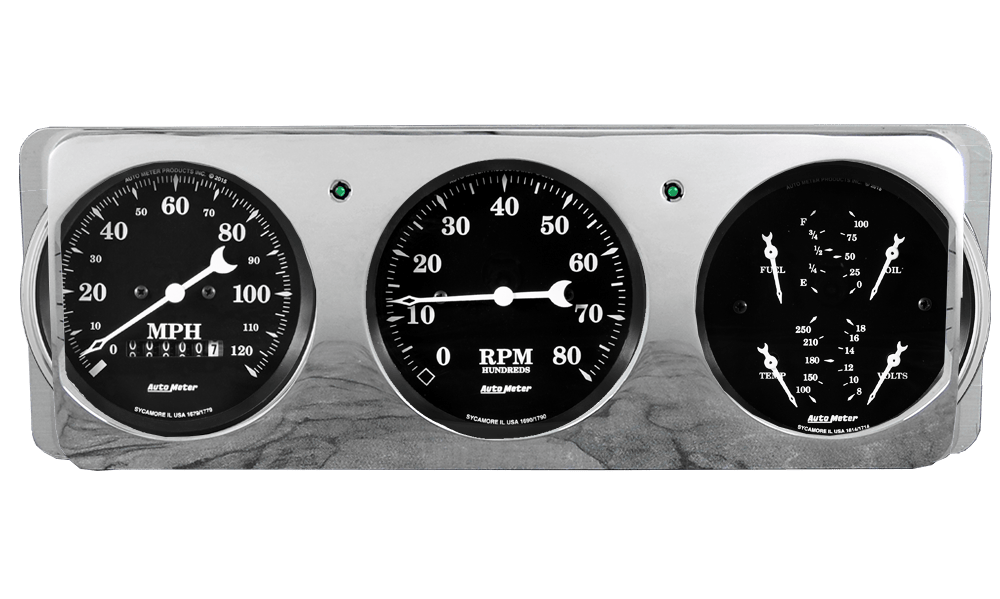 1940 Ford Deluxe Aluminum Gauge Panel w/ Auto Meter Old Tyme Black Gauges