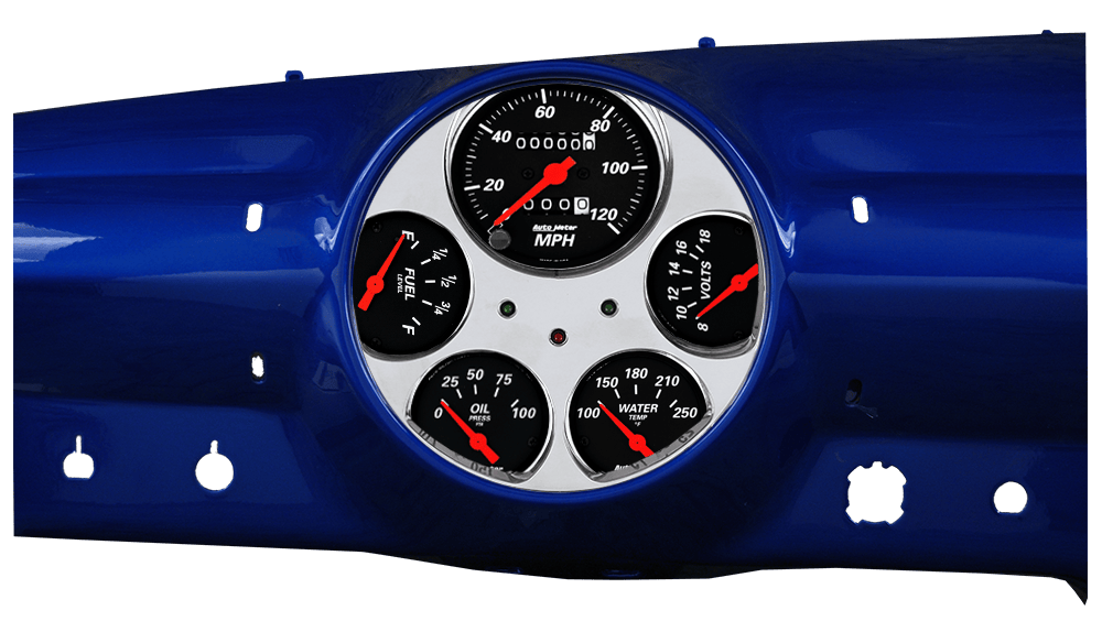 1949-1950 Ford Car Billet Aluminum Gauge Panel w/ Auto Meter Street Rod series gauges