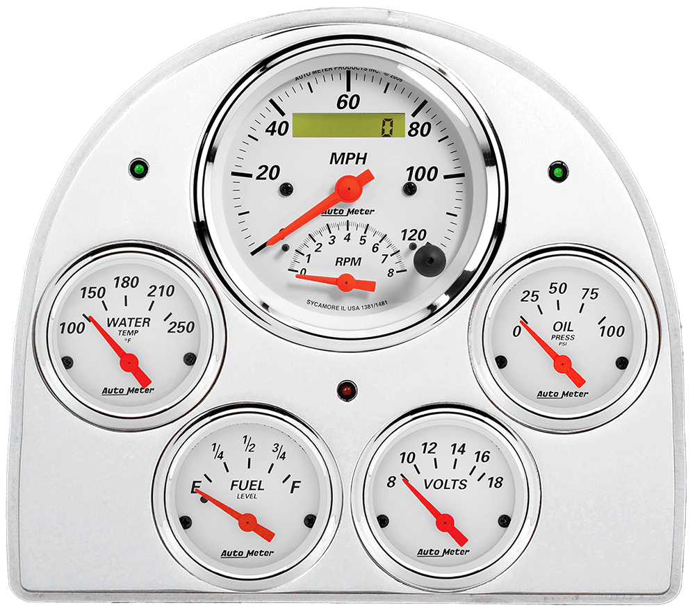 1952-1953 Ford Car Billet Aluminum Gauge Panel w/ Auto Meter Street Rod Series Gauges (Speedo/Tach)