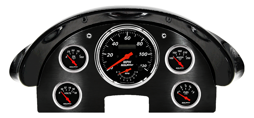 1956 Ford Fairlane Aluminum Gauge Panel w/ AutoMeter Designer Black Gauges (Speedo/Tach)