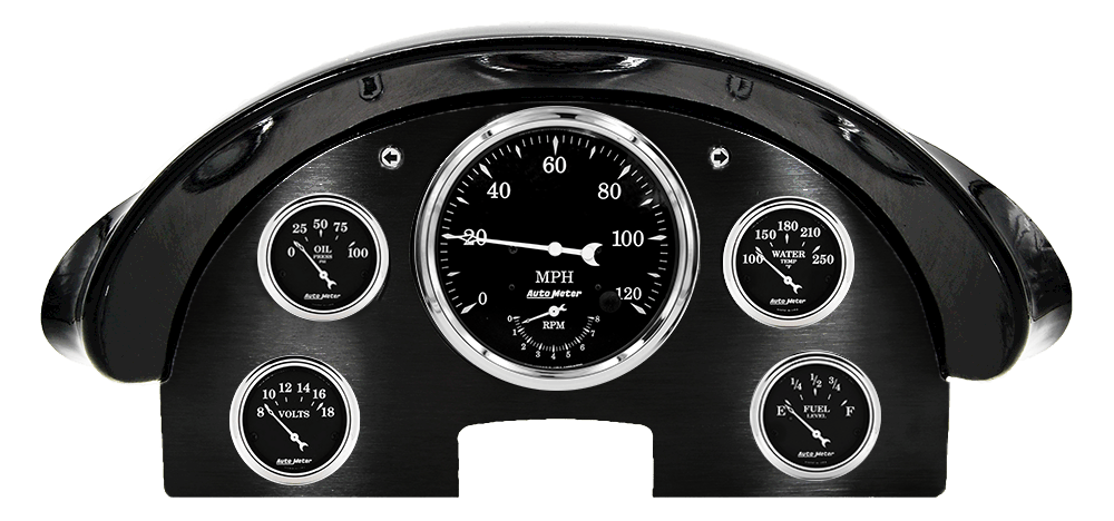 1956 Ford Fairlane Aluminum Gauge Panel w/ AutoMeter Old Tyme Black Gauges (Speedo/Tach)