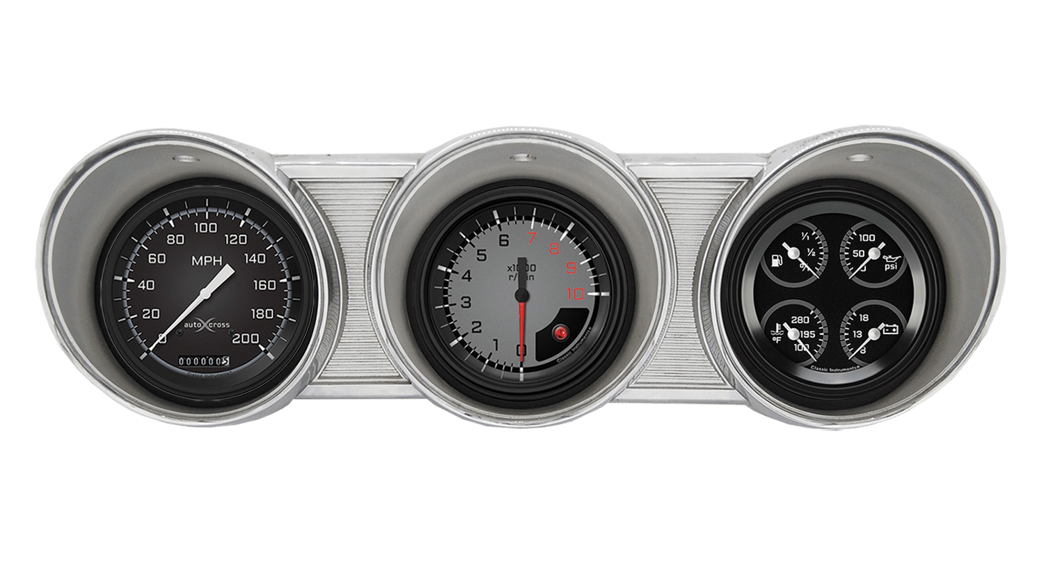 1962-1963 Ford Fairlane Aluminum Gauge Panel Adapter w/ Classic Instruments AutoCross Gray