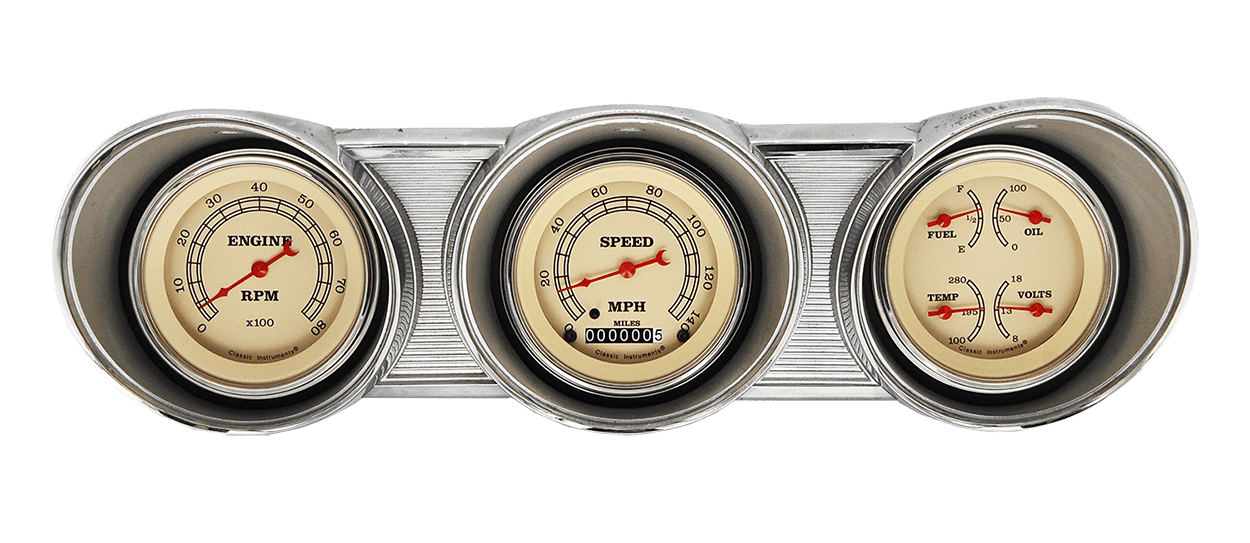 1962-1963 Ford Fairlane Aluminum Gauge Panel Adapter w/ Classic Instruments Vintage Gauges