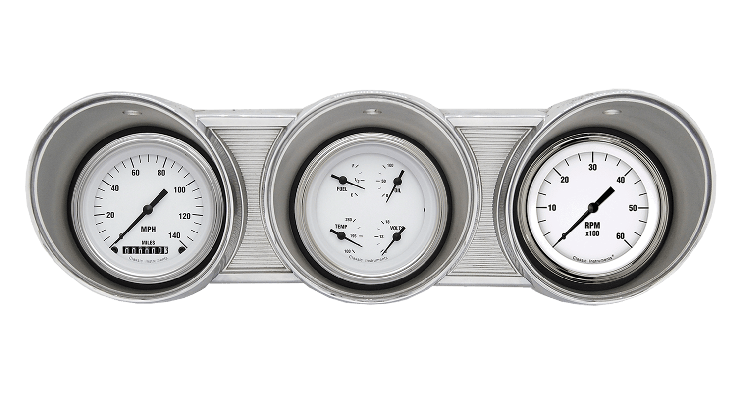 1962-1963 Ford Fairlane Aluminum Gauge Panel Adapter w/ Classic Instruments White Hot Gauges