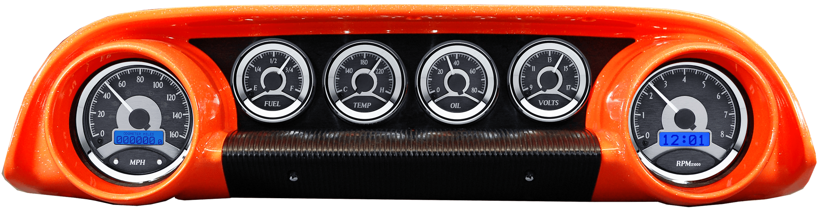 1963-1964 Ford Galaxie Aluminum Gauge Panels w/ Dakota Digital VHX Black Alloy Gauges