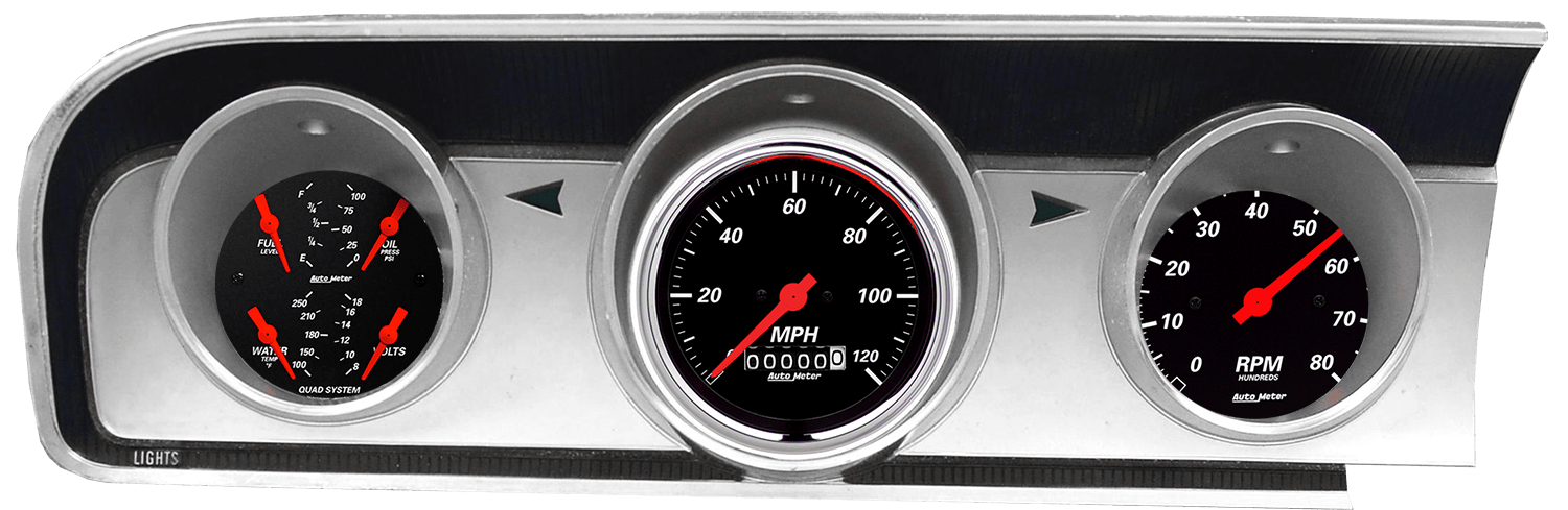 1964 Ford Fairlane Aluminum Gauge Panel Adapters w/ AutoMeter Designer Black Gauges