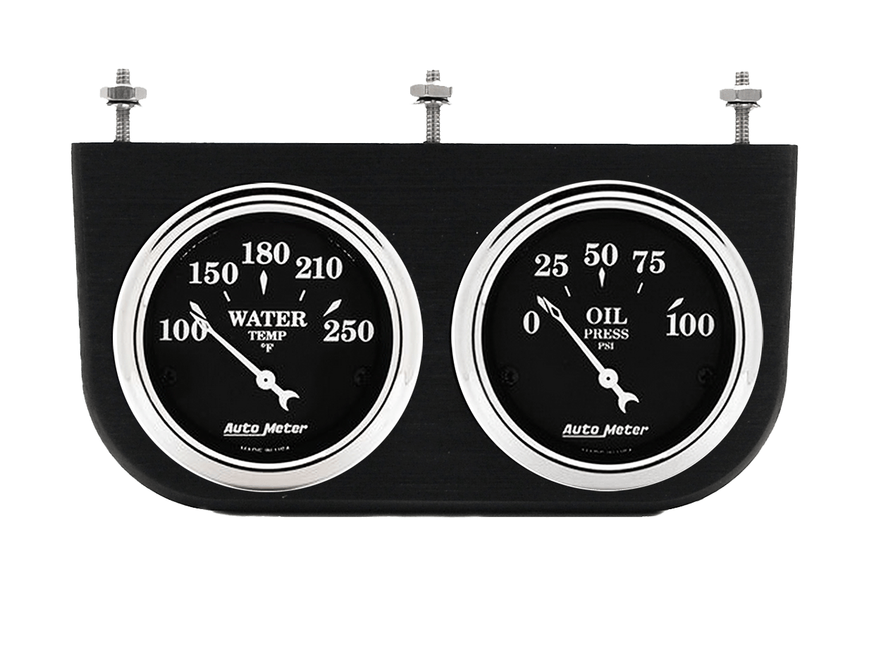 AutoMeter Old Tyme Black Oil Pressure & Water Temperature in Aluminum Gauge Panel