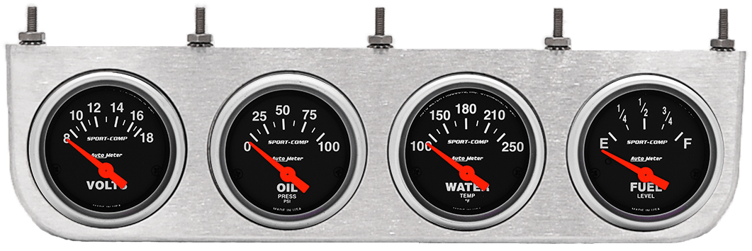 4 Gauge Under Dash Aluminum Panel w/ 2 1/16" Auto Meter Sport-Comp Gauges