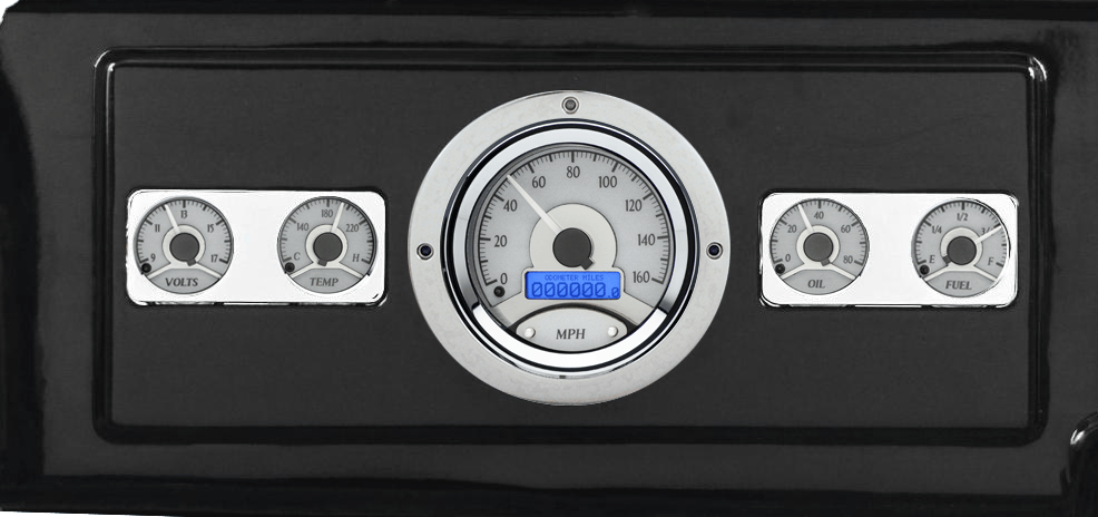 1939-1947 Dodge Truck Billet Aluminum Gauge Panel w/ Dakota Digital VHX-1050 Silver Alloy Gauges