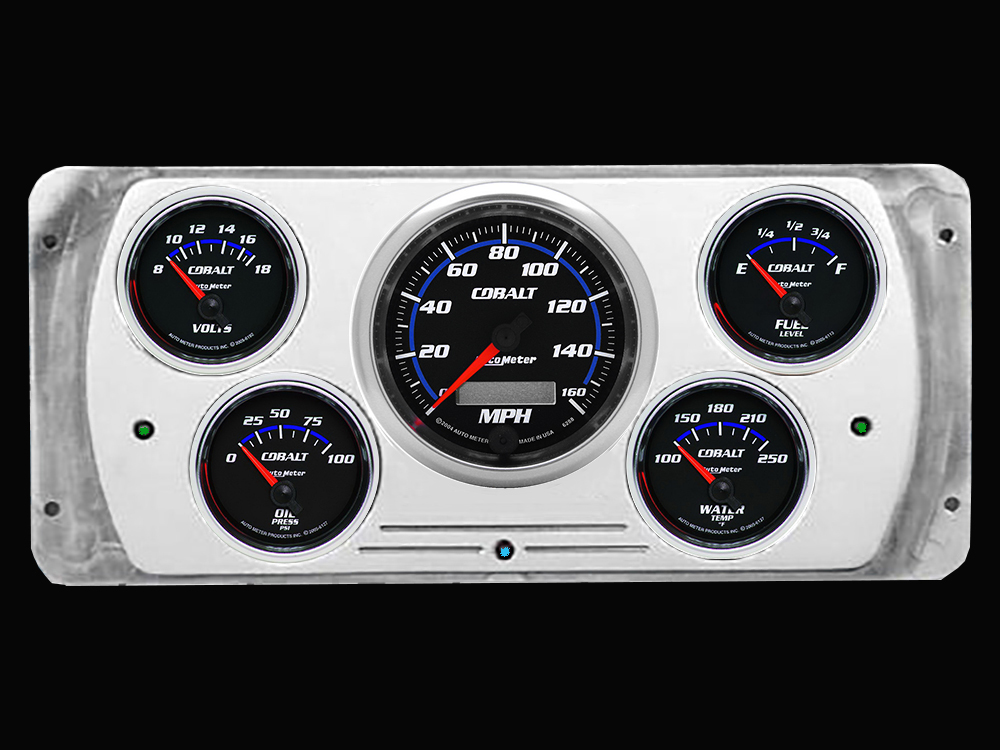 1937 Dodge Car Billet Aluminum Gauge Panel w/ Auto Meter Cobalt Gauges