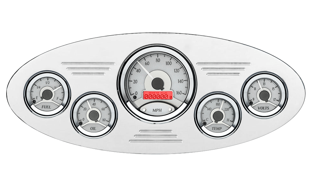 1933-1934 Plymouth Billet Aluminum Gauge Panel w/ Dakota Digital VHX-1050 Silver Alloy Gauges