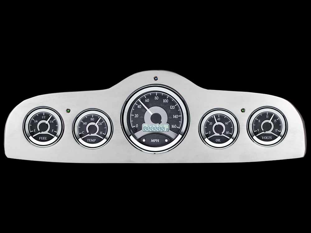 1949-1952 Pontiac Aluminum Gauge Panel w/ Dakota Digital VHX-1050 Black Alloy Gauges