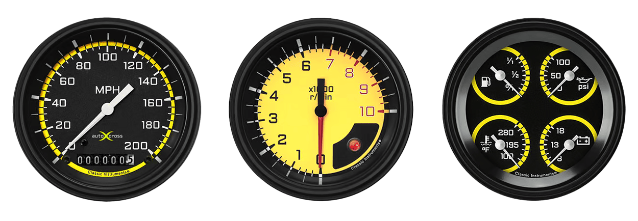 AX03YBLF Classic Instruments AutoCross Yellow 3 Gauge Kit