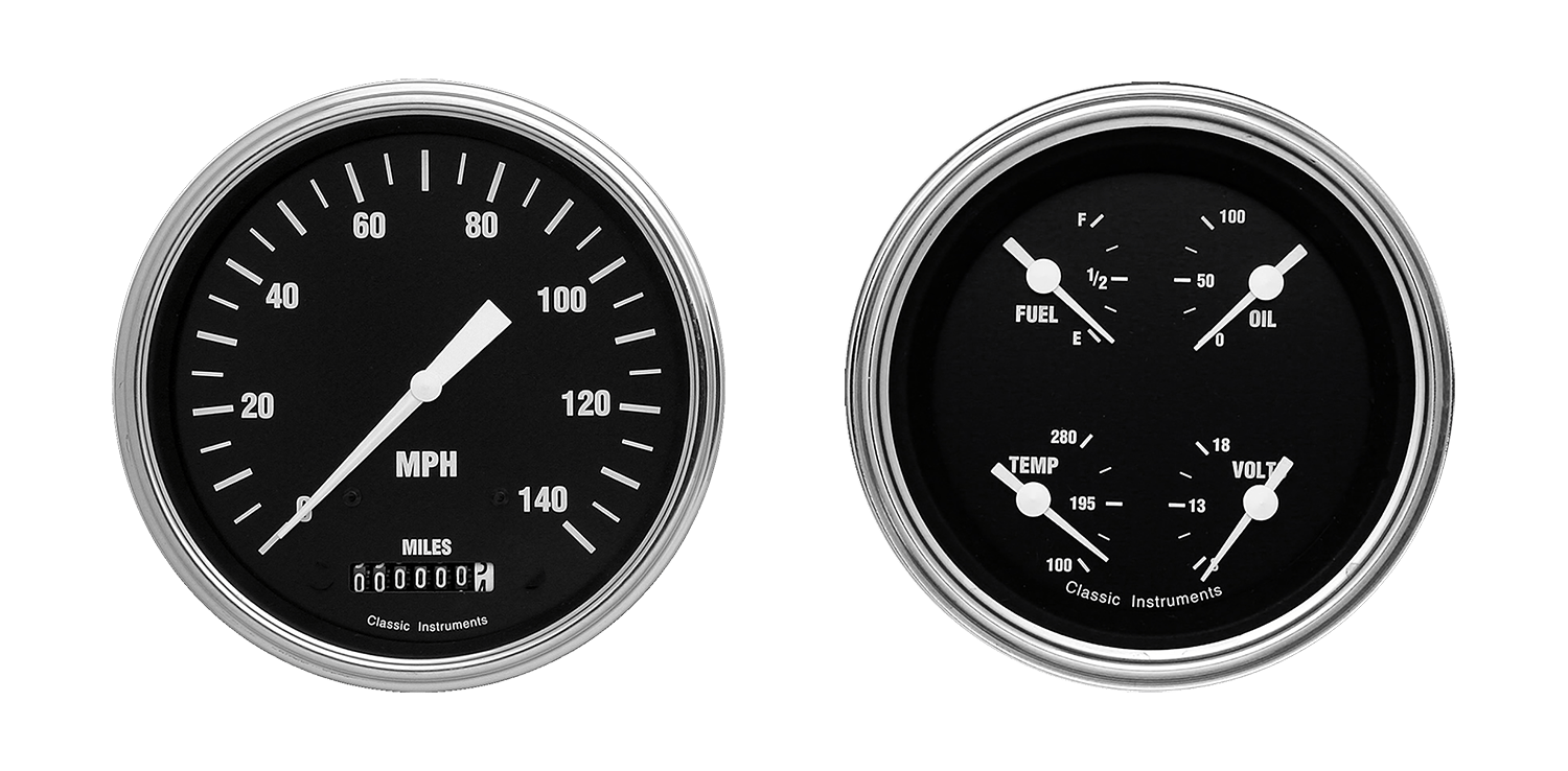 HR52SLF Classic Instruments Hot Rod 2 Gauge Kit (4 5/8" Speedometer & 4 5/8" Quad)