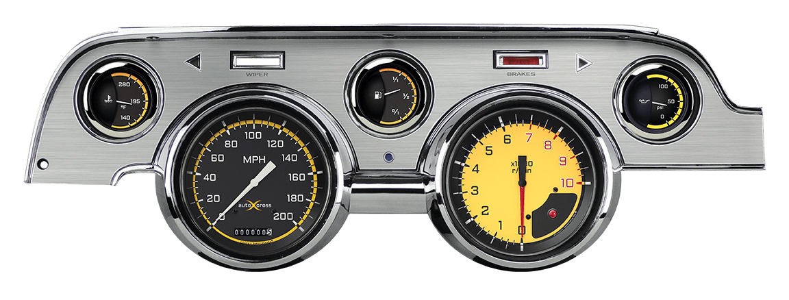 1967-1968 Mustang Package by Classic Instruments (AutoCross Yellow w/ brushed aluminum bezel)
