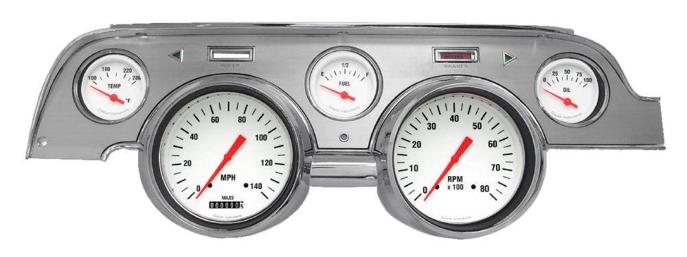 1967-1968 Mustang Package by Classic Instruments (White Hot w/ brushed aluminum bezel)