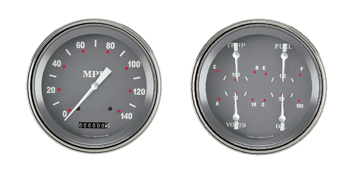 SG52SLF Classic Instruments Silver Gray Series 2 Gauge Kit (4 5/8" Speedometer & 4 5/8" Quad)