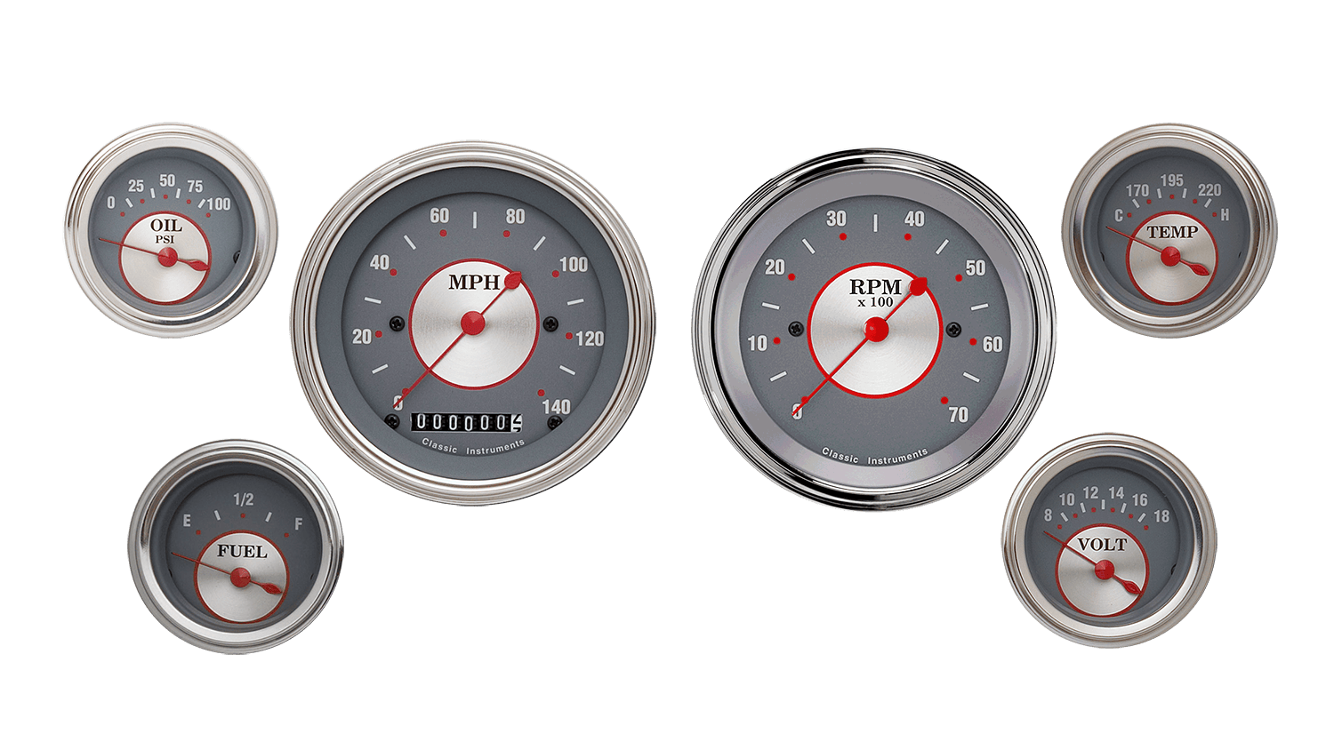 SS01SLF Classic Instruments Silver Series 6 Gauge Kit (3 3/8" & 2 1/8")