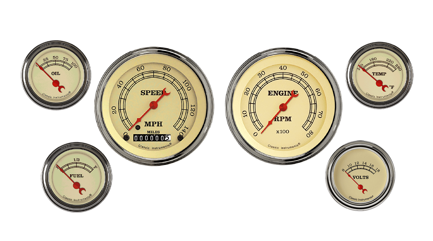 VT01SLF Classic Instruments Vintage 6 Gauge Kit (3 3/8" & 2 1/8")