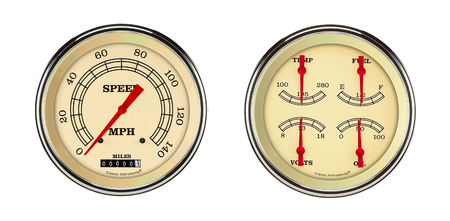 VT52SLF Classic Instruments Vintage 2 Gauge Kit (4 5/8" Speedometer & 4 5/8" Quad)