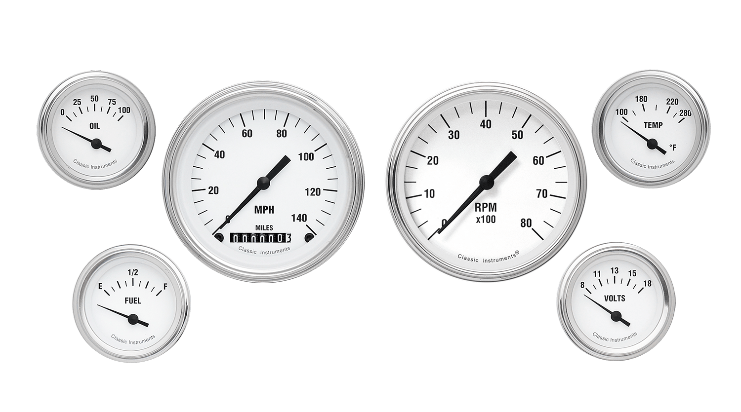WH01SLF Classic Instruments White Hot 6 Gauge Kit (3 3/8" & 2 1/8")