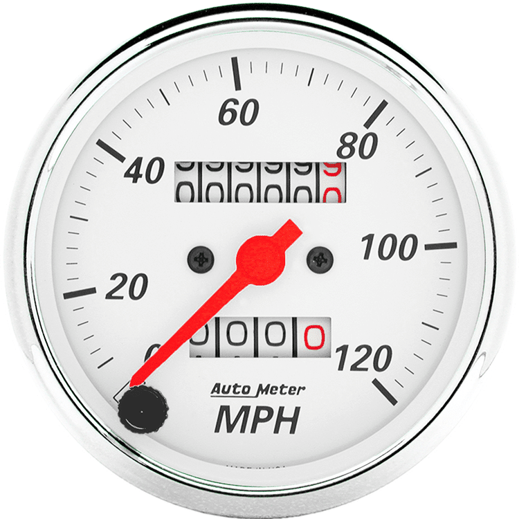 Auto Meter 1396 Arctic White 3-1/8" 120 Mph Mechanical Speedometer With Trip Odometer