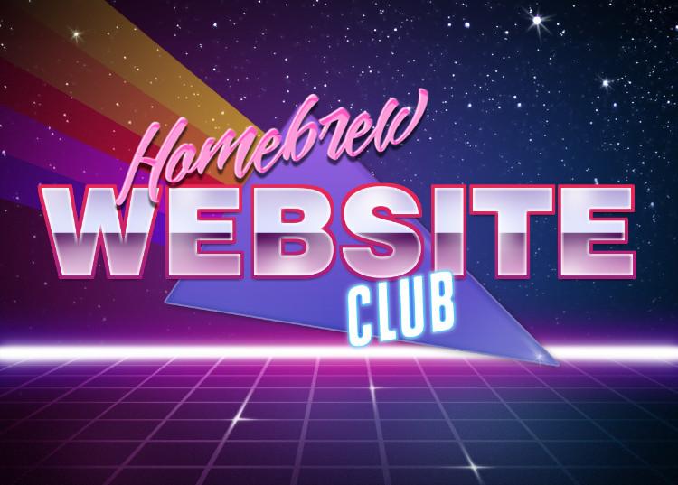 Spacey logo with square grid at the bottom and a starfield background featuring the words "Homebrew Website Club"