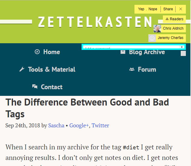 Extending a User Interface Idea for Social Reading Online