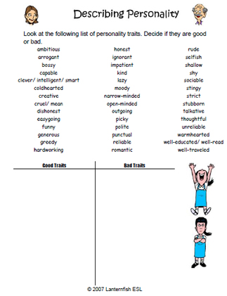 The way in which we treat other people matter. Personality Vocabulary Worksheets