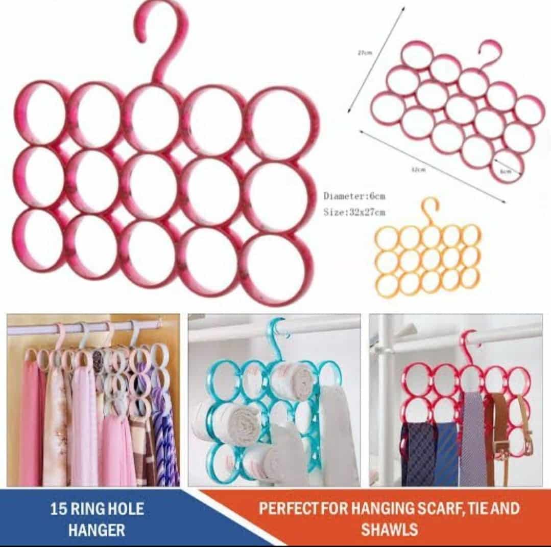 15-Ring Multi-Functional Scarf Hanger Space-Saving Closet Organizer