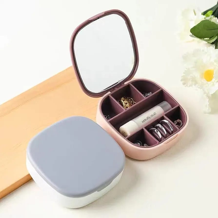 Portable Mini Jewelry Organizer Box With Mirror - 2