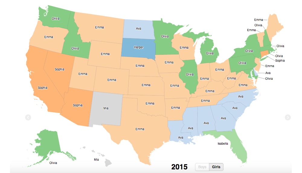 Most popular baby names by state, 1910-2015 - Boing Boing