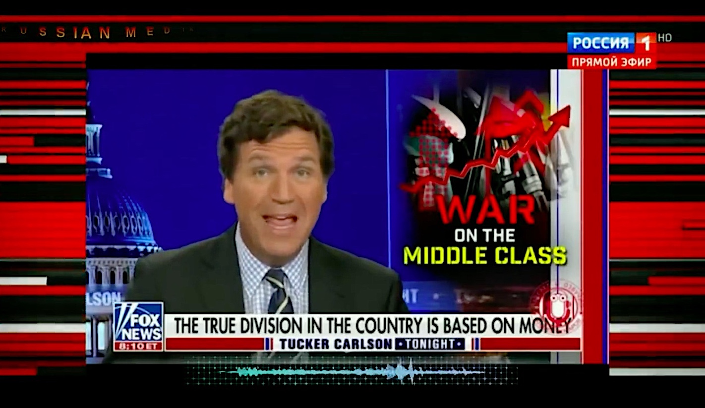 Aqui está o que parece quando Tucker Carlson brilha no misterioso set da TV estatal russa