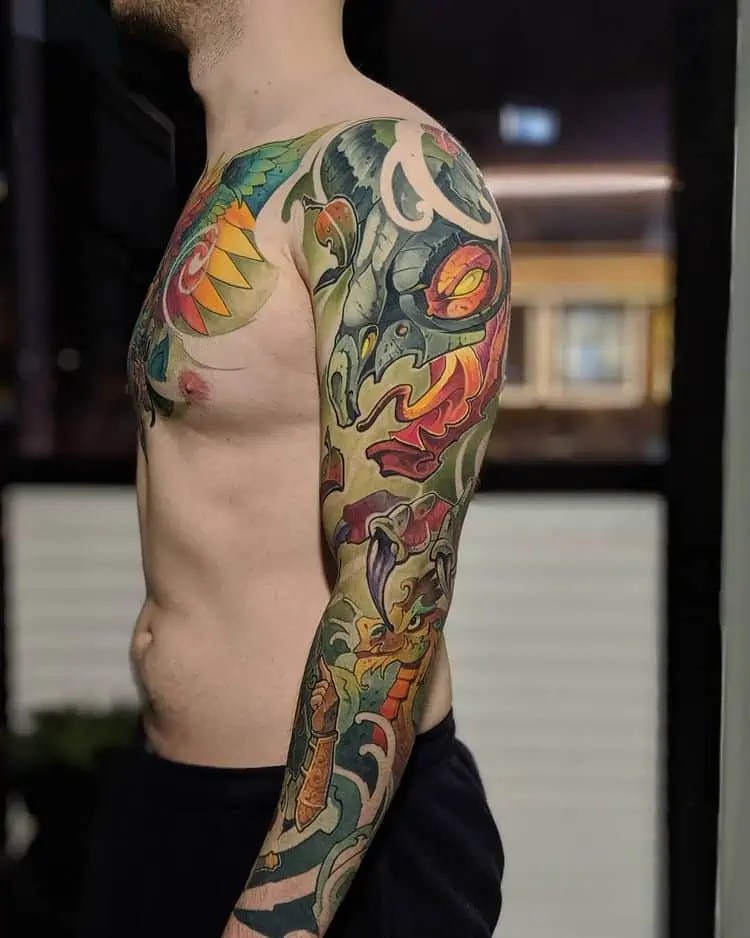 Inspiring full color tattoo sleeve ideas for men and women: designs
