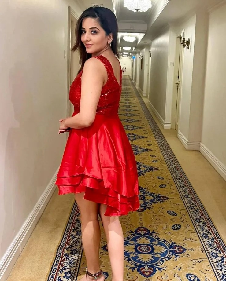 Monalisa Turns Barbie In Red Shimmery Dress.