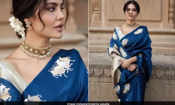 Esha Gupta Paints A Dreamy Ethnic Picture Of Elegance In A Beautiful Blue Silk Saree
