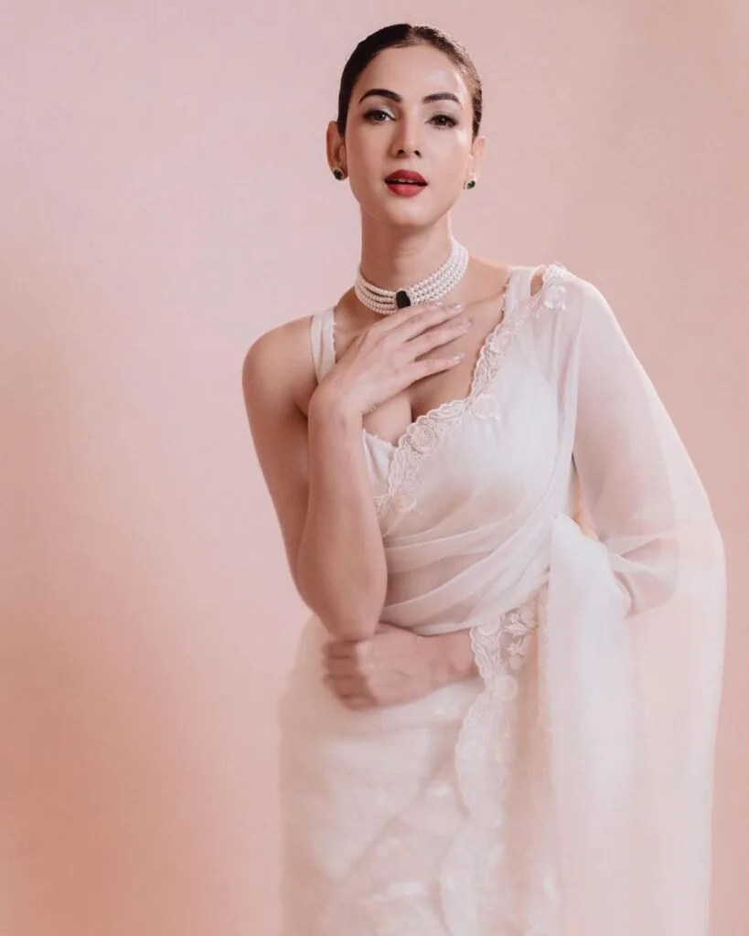 Sonal Chauhan Stuns in Elegant Cream Saree